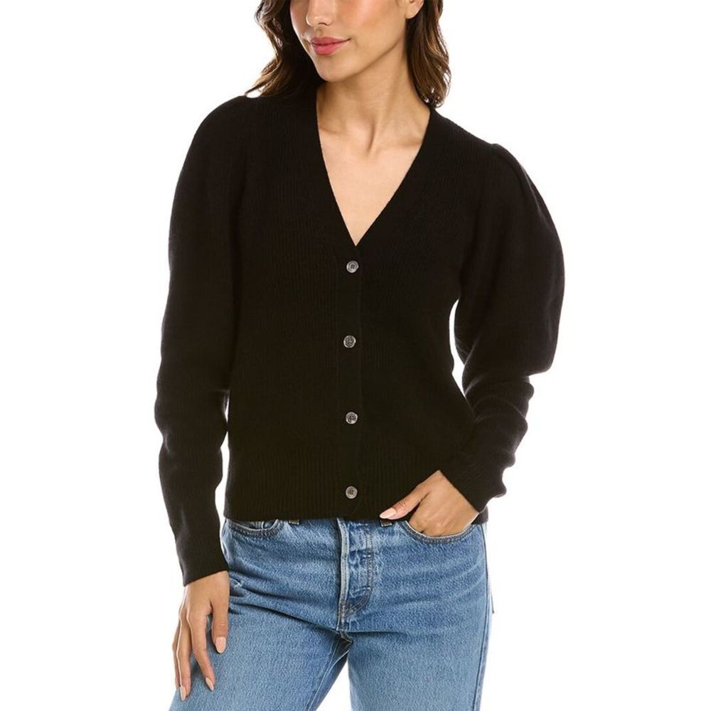 Design History Womens  Puff Sleeve Cashmere Cardigan, Black